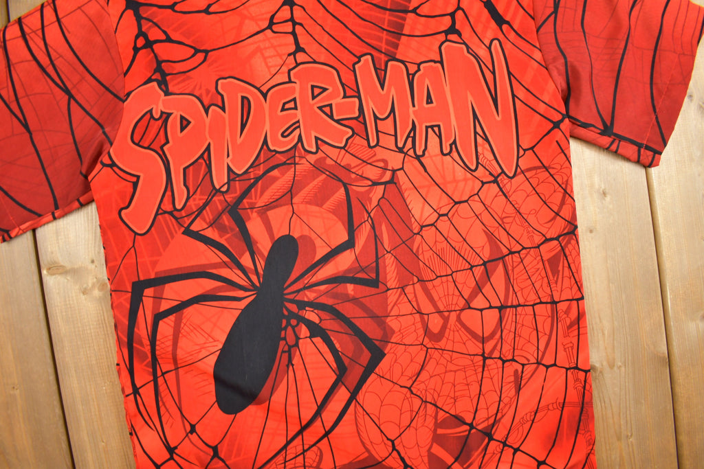 Vintage 2002 Spiderman Marvel Comics All Over Print Button Up T-Shirt