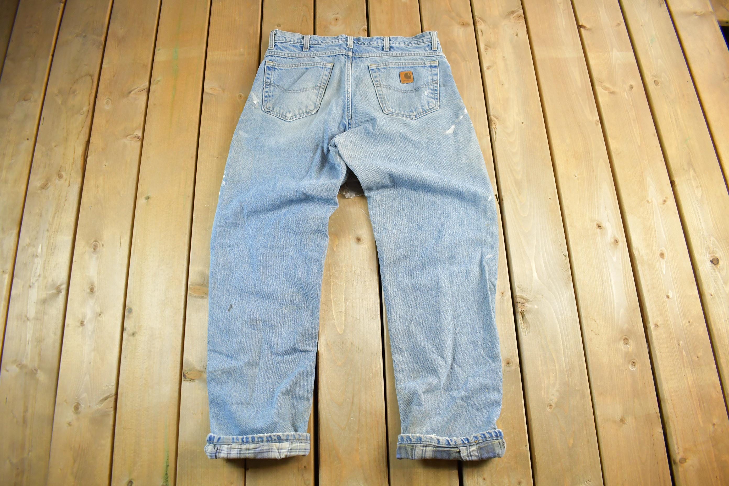 Vintage 2000s Carhartt Distressed Flannel Lined Denim Work Jeans Men's 34 x 33