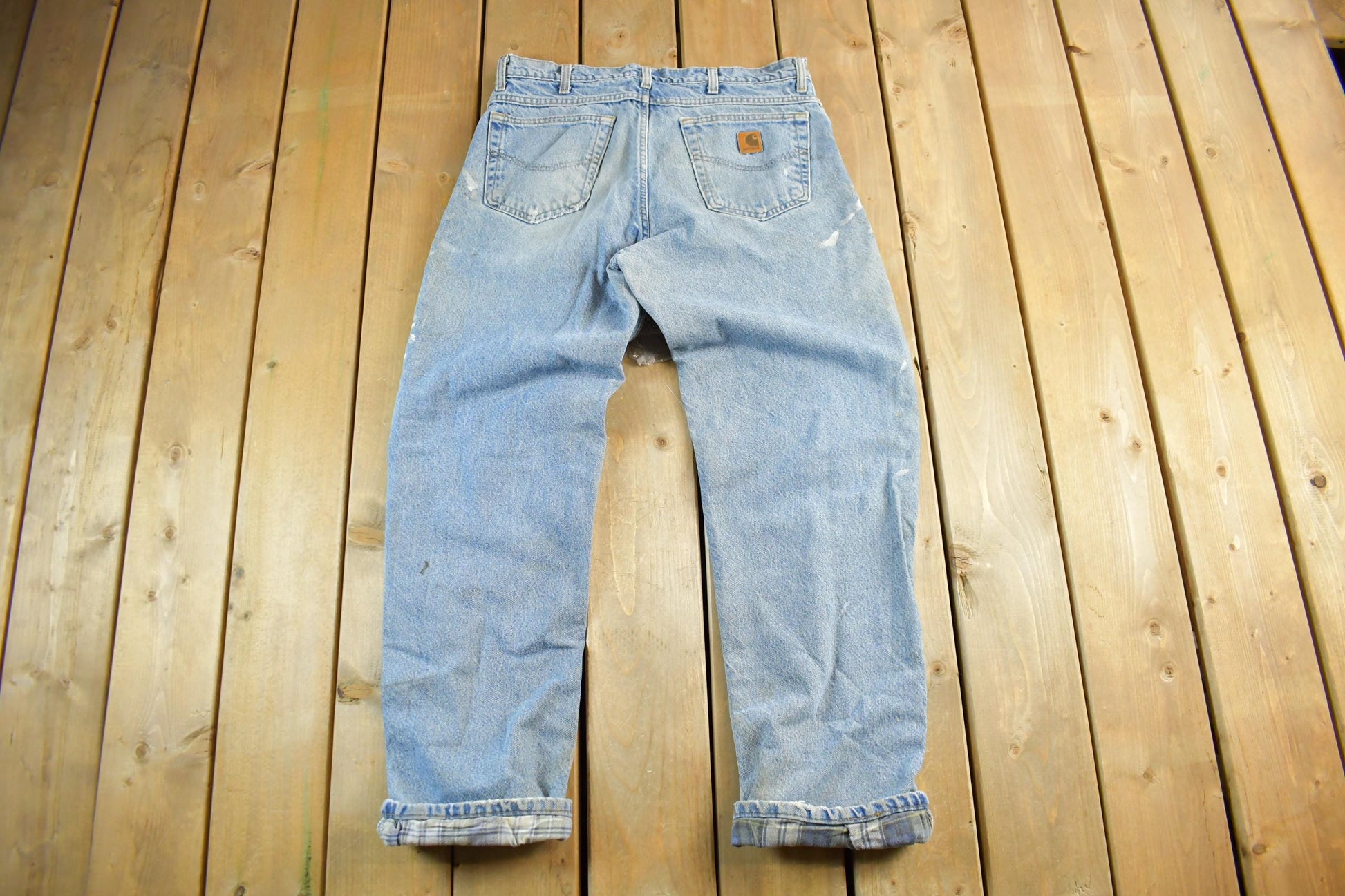 Vintage 2000s Carhartt Distressed Flannel Lined Denim Work Jeans Men's 34 x 33