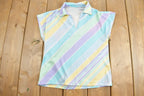 Vintage 1990s Diagonal Stripe Collar Sleeveless T-Shirt