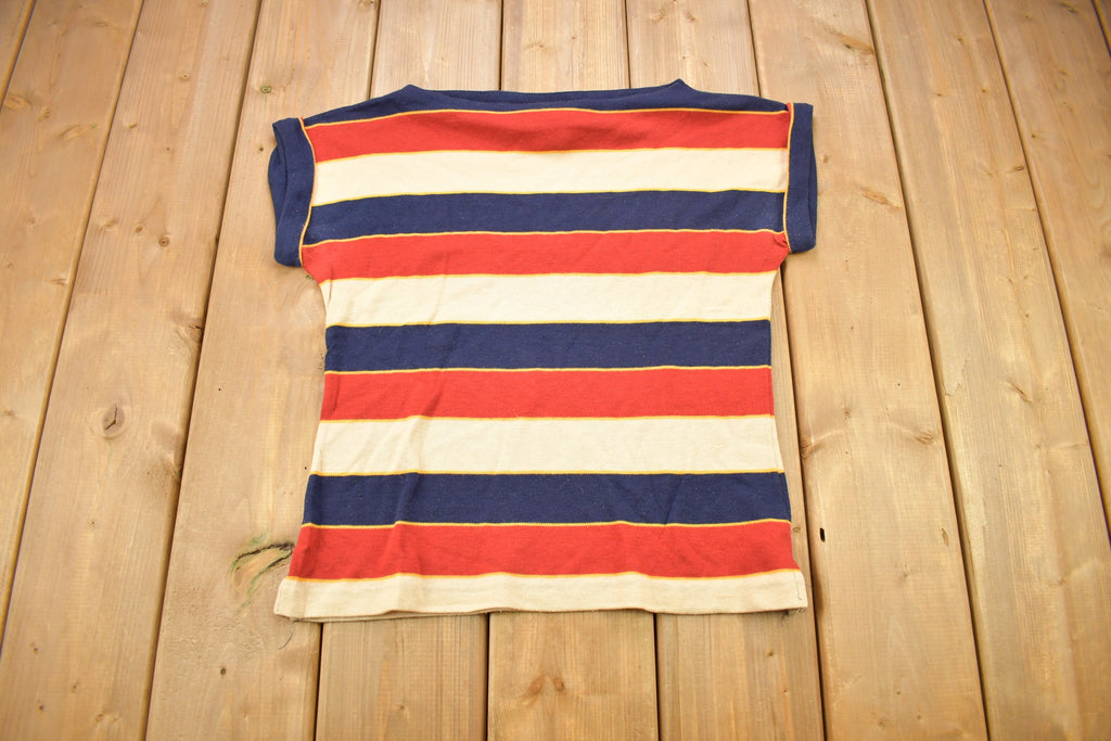 Vintage 1980s Ladies Striped Work Uniform T Shirt