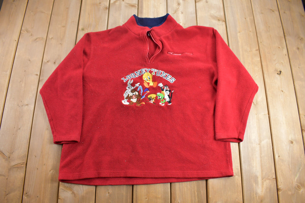 Vintage 2000 Looney Tunes Embroidered Quarter Zip Fleece Sweatshirt