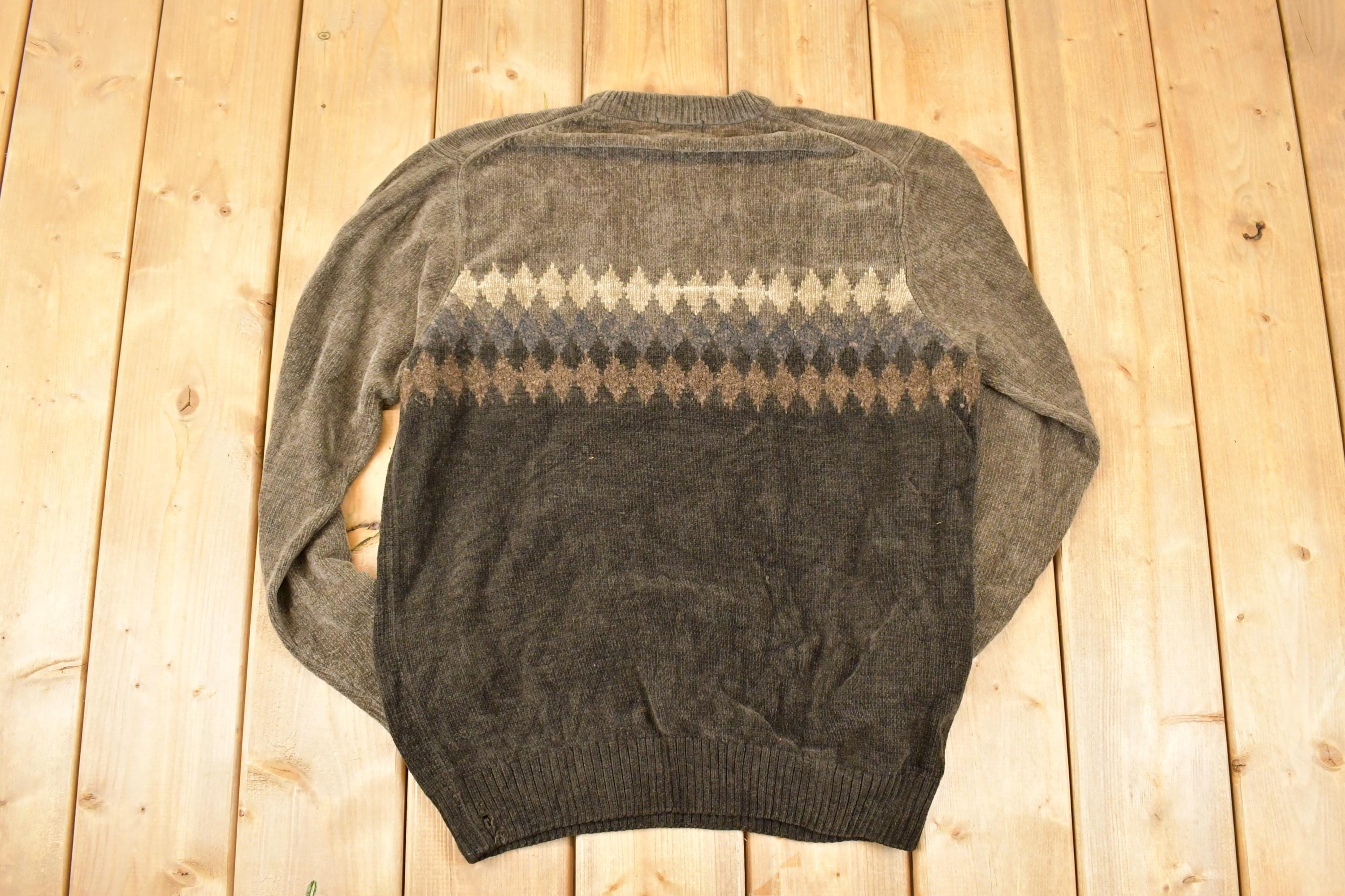 Vintage 1990s Dockers Knit Abstract Argyle Pattern Crewneck Sweater Men's L