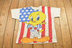 Vintage 1995 Tweety Bird All Over Print American Flag T-Shirt