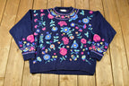 Vintage 1990s Floral Embroidered All Over Graphic Knitted Sweater