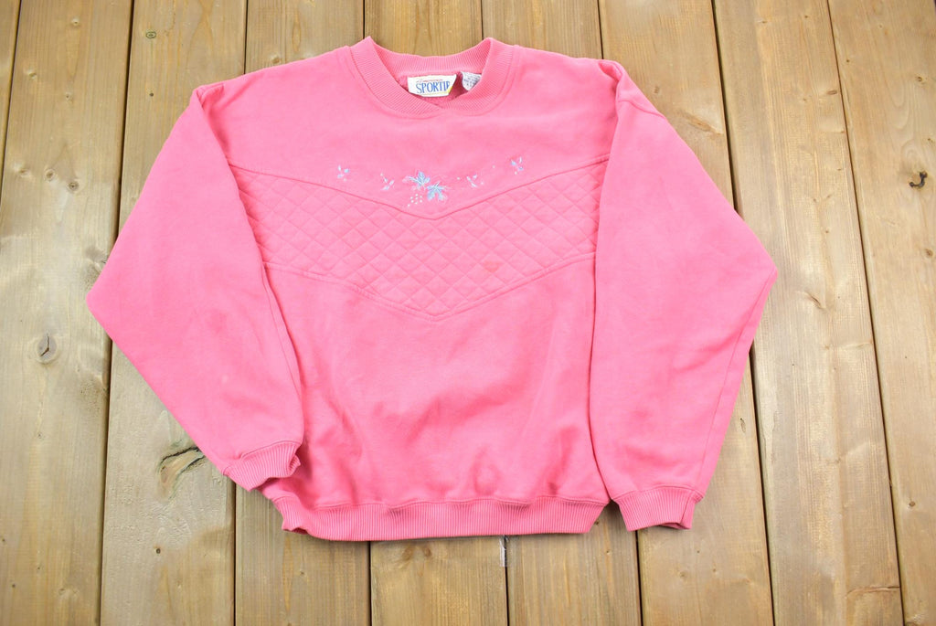 Vintage 1990s American Sportif Pink Quilt Design Embroidered Floral Crewneck Sweater