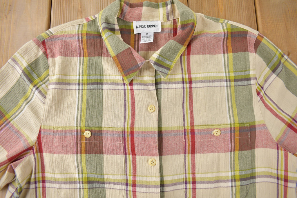 Vintage 1990s Alfred Dunner Plaid Button Up Blouse Size 14