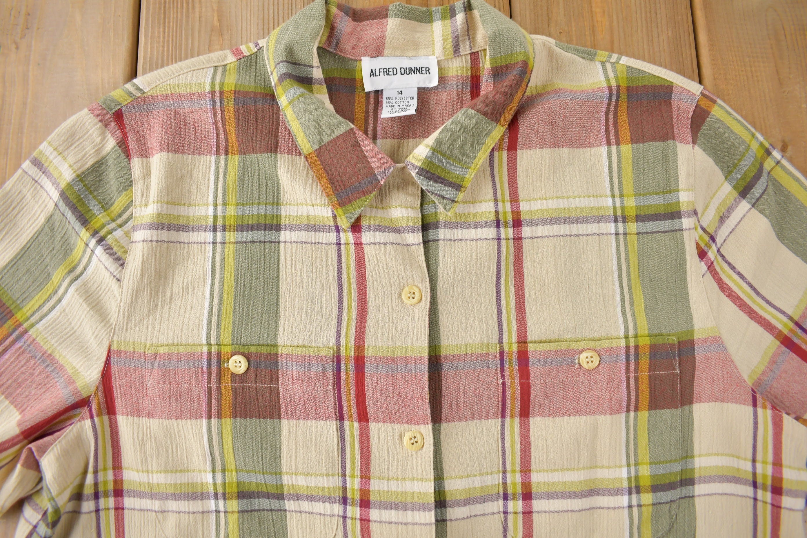 Vintage 1990s Alfred Dunner Plaid Button Up Blouse Size 14