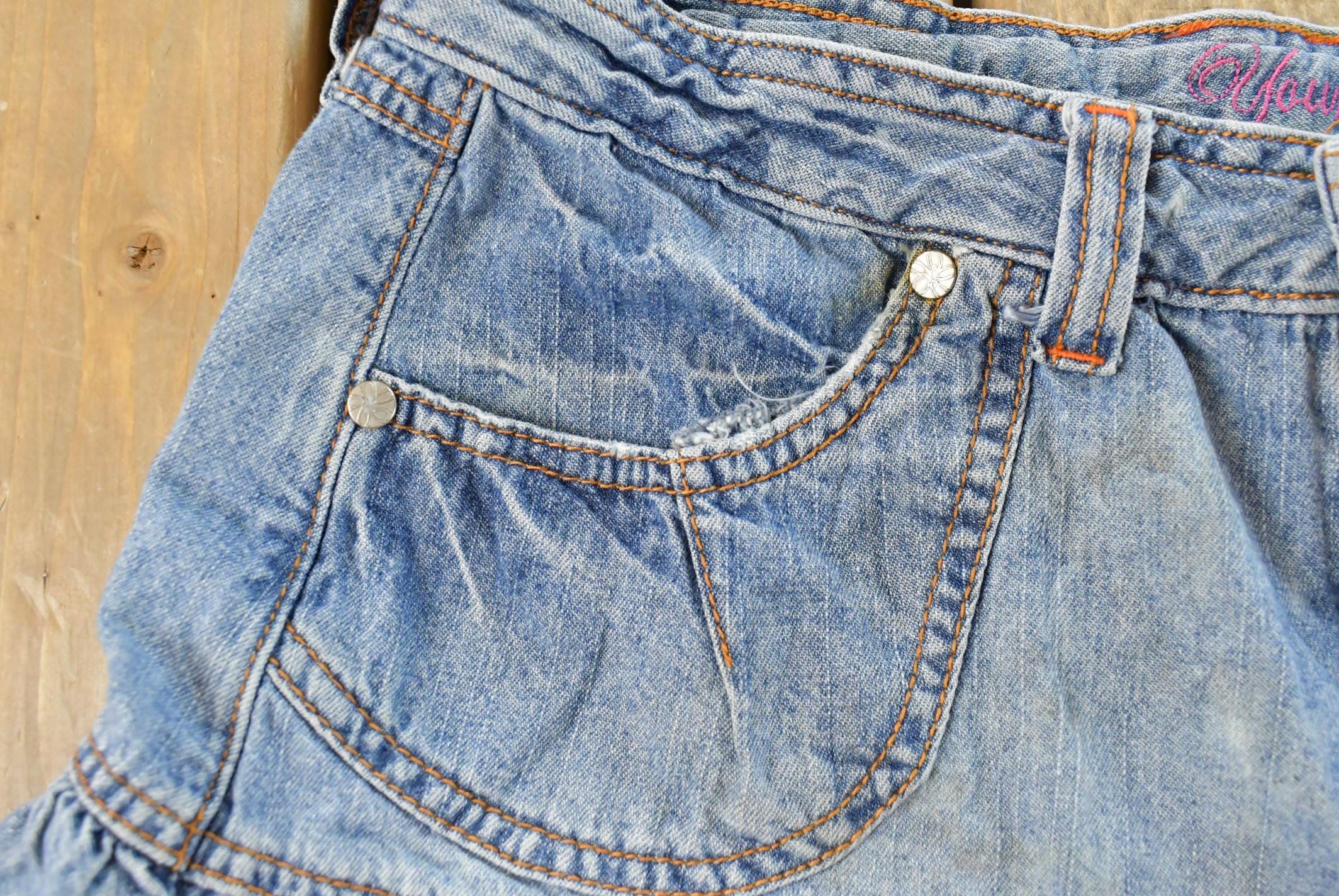 Vintage Y2K Yonique Denim Ruffled Mini Skirt Women's 27 / 90s Streetwear / Vintage Denim Skirt / Summer Wear / Jean Skirt / Jorts