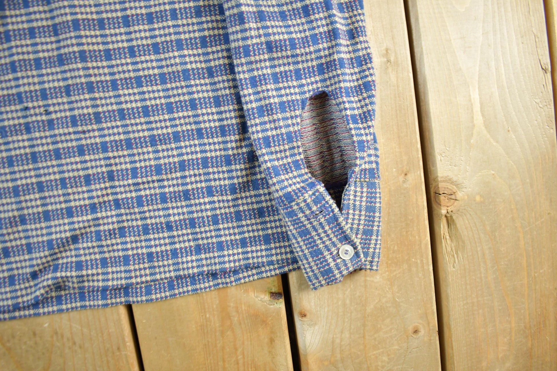 Vintage 1970s Levis Panatela Plaid Button Up Polo Shirt Men's Medium