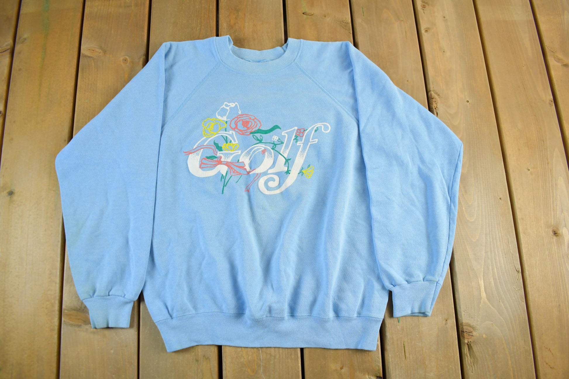 Vintage 1990s Golf Floral Crewneck Sweatshirt Men's Small / 90s Raglan Crewneck / Vintage Sportswear