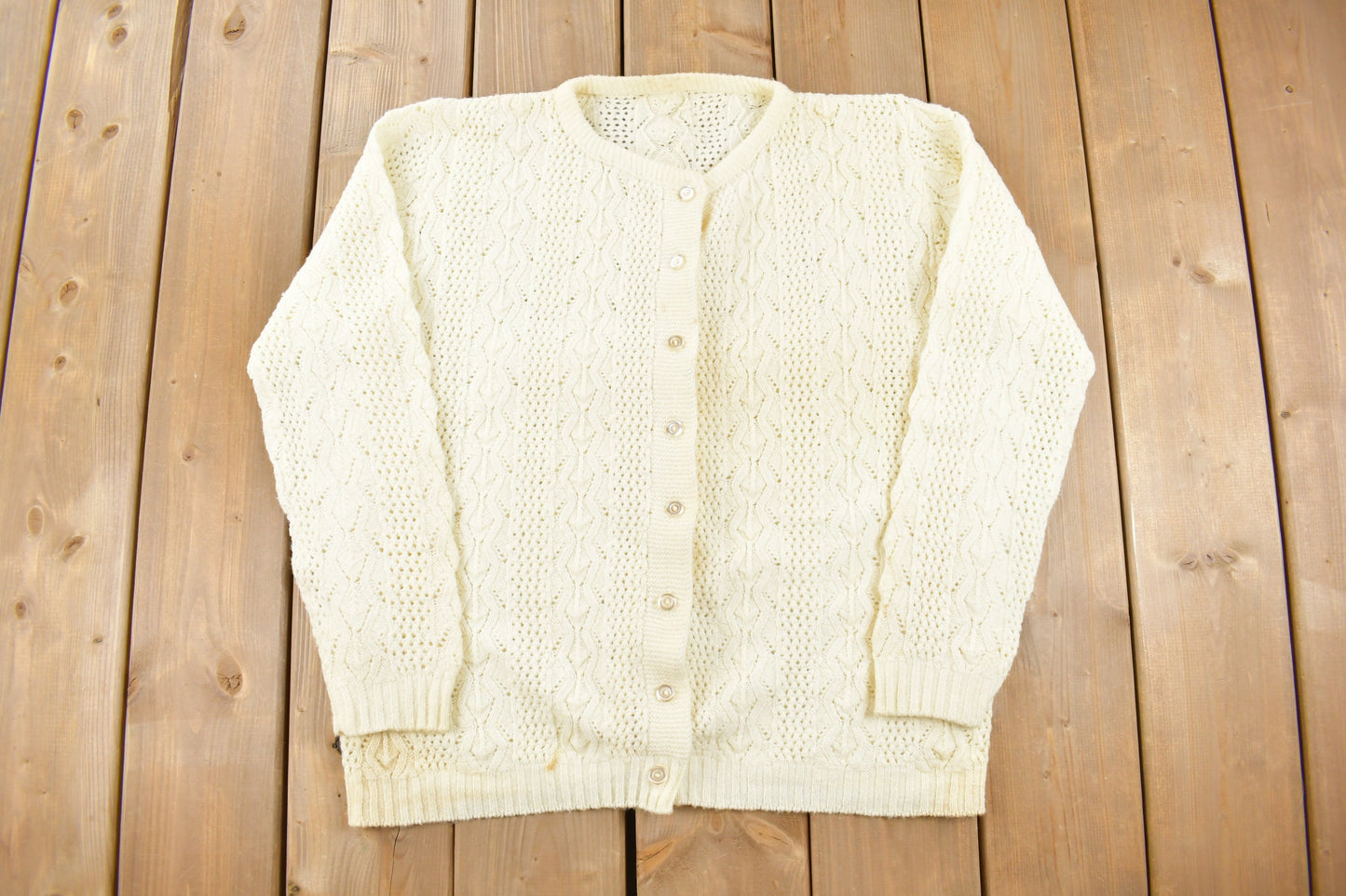 Vintage 1980s Knit Cardigan Sweater / Vintage Cardigan / Button Up / Cable Knit