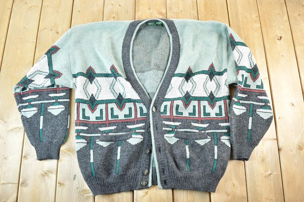 Vintage 1990s Sundays Knit Abstract Pattern Cardigan Sweater Mens XL