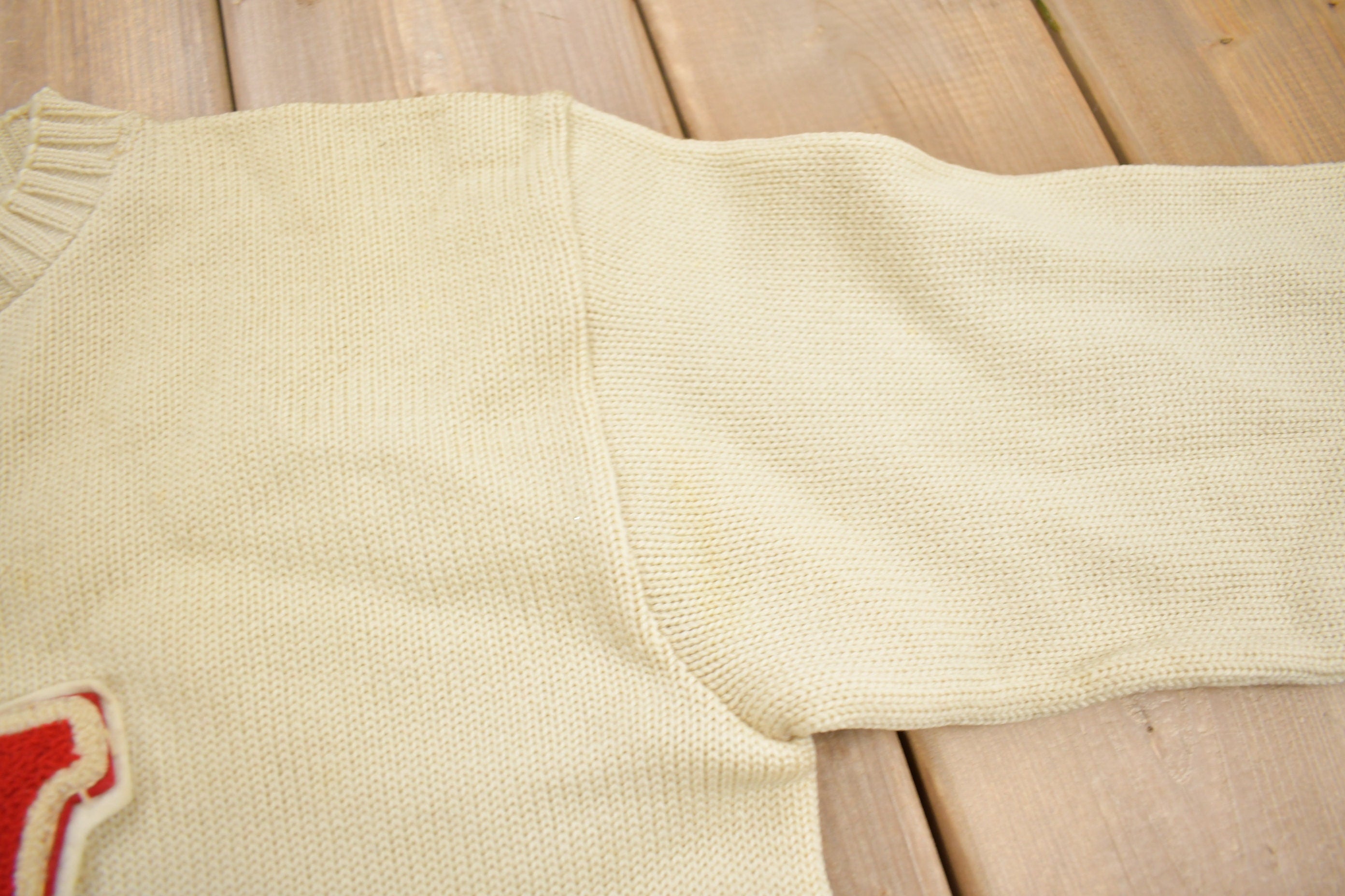 Vintage 1950s 100% Wool Collegiate Varsity Style Knit Sweater "LV" True Vintage Made In USA