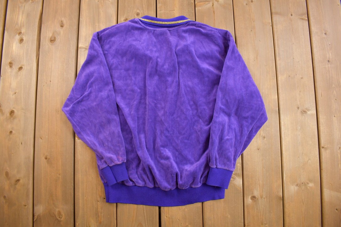 Vintage 1990s Jaclyn Sport Velour Sweater  Quarter Button  Unisex  Made in USA  90s Sweater  Streetwear  Track Suit