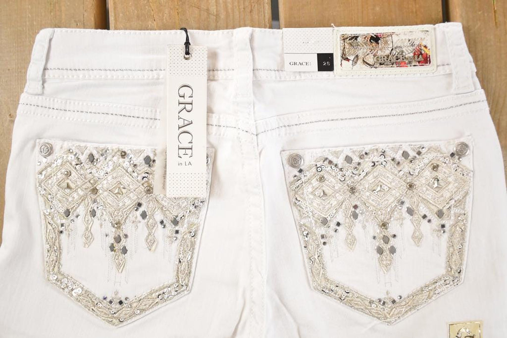 Vintage Deadstock Y2K Grace In LA Bedazzled Bootcut Low Rise Jeans Women's Size 26 x 32