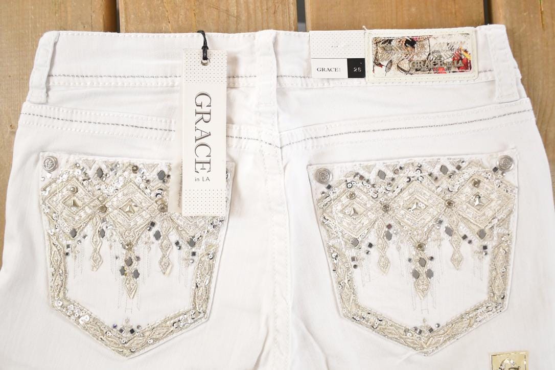Vintage Deadstock Y2K Grace In LA Bedazzled Bootcut Low Rise Jeans Women's Size 26 x 32