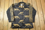 Vintage 1990s Villa Factory Tiger Print Knit Button Up Persian Jacket