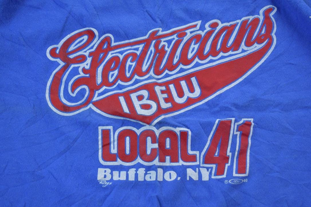 Vintage 1990s Electricians Local Souvenir T-Shirt  Streetwear  Made In USA  Vacation Tee  Travel T Shirt  Buffalo T- Shirt