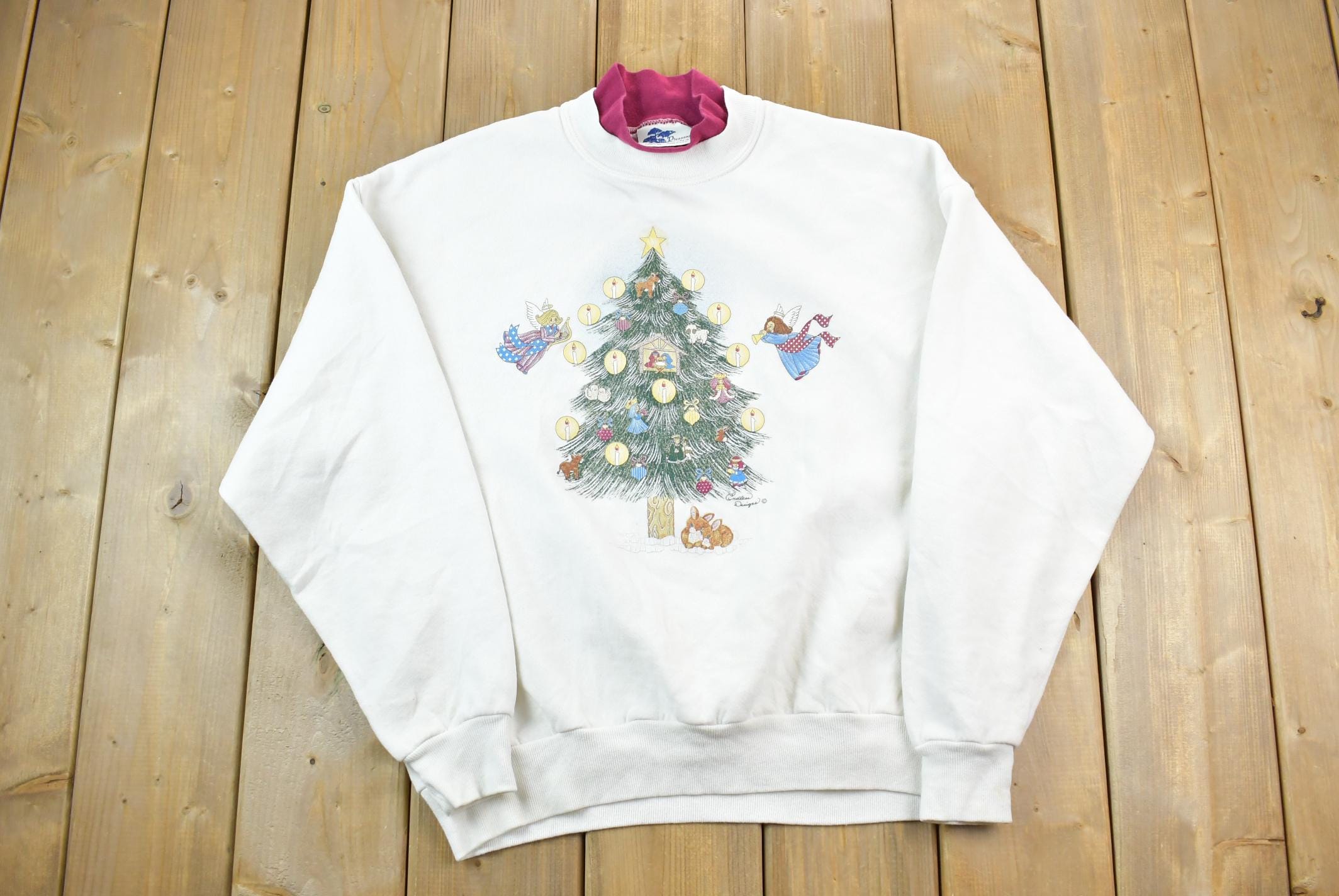 Vintage 1990s Christmas Tree Double Collared Endless Designs Pleasant Shade Cute Crewneck Sweater
