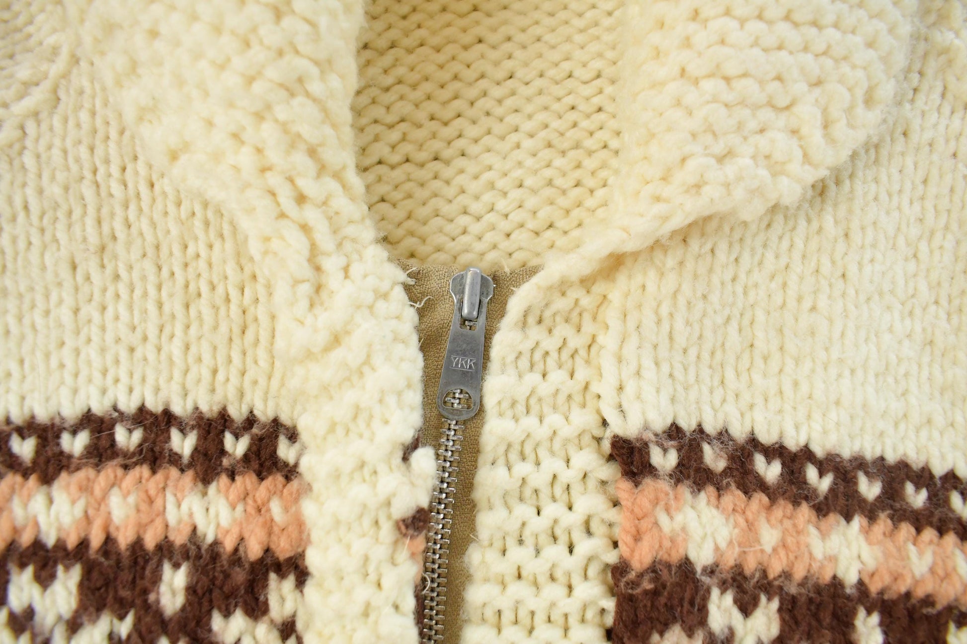 Vintage 1970s Cowichan Full Zip Hand Knit Sweater Men's Large