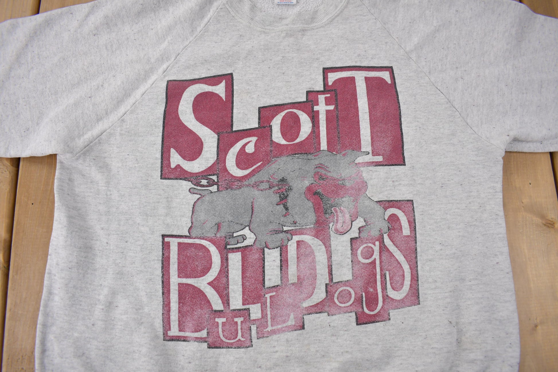 Vintage 1980s Scott Bulldogs Raglan Crewneck Sweatshirt Made In USA