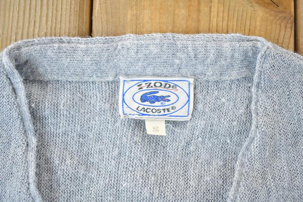 Vintage 1970s Izod Lacoste Heater Grey Knit Perfect Mild Distress Cardigan Sweater Made In USA