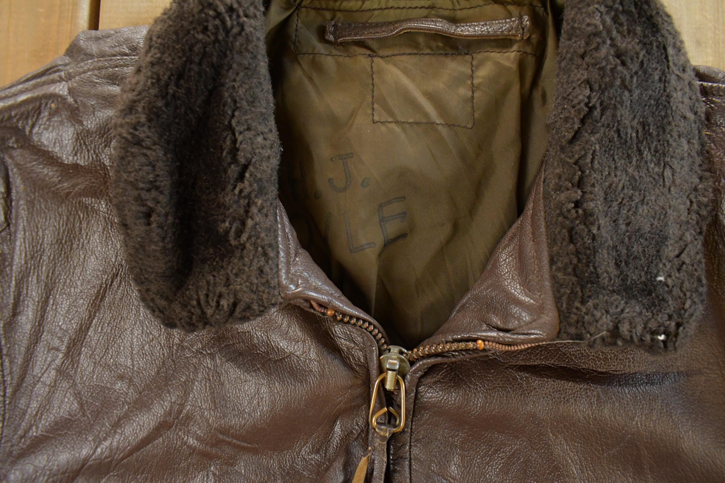 Vintage 1980s Leather Bomber Flight Jacket Men's Large