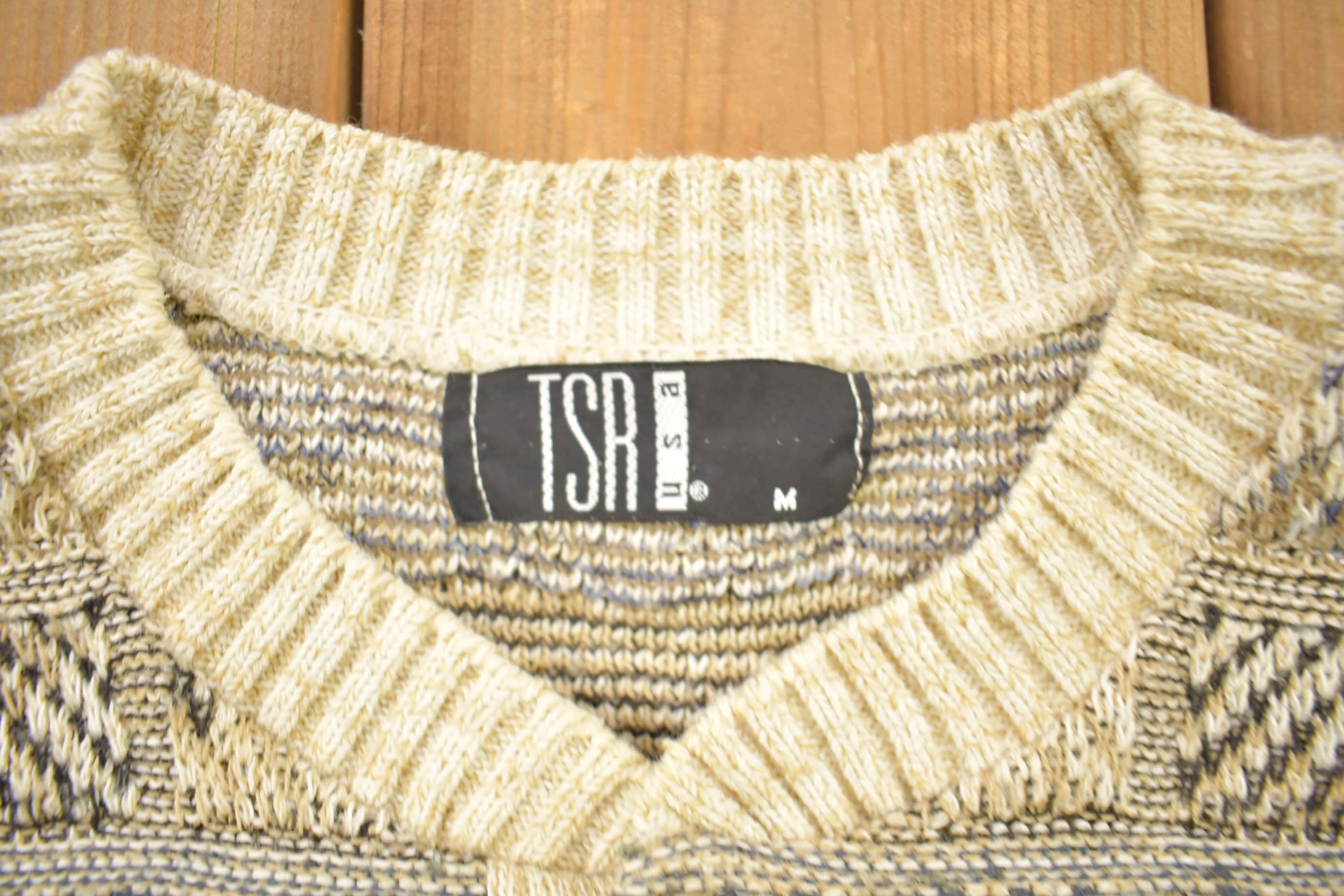 Vintage 1990s TSA USA Knitted Henley Sweater  Vintage 90s Crewneck  All Over Pattern  Colorful Sweatshirt  Abstract Pattern