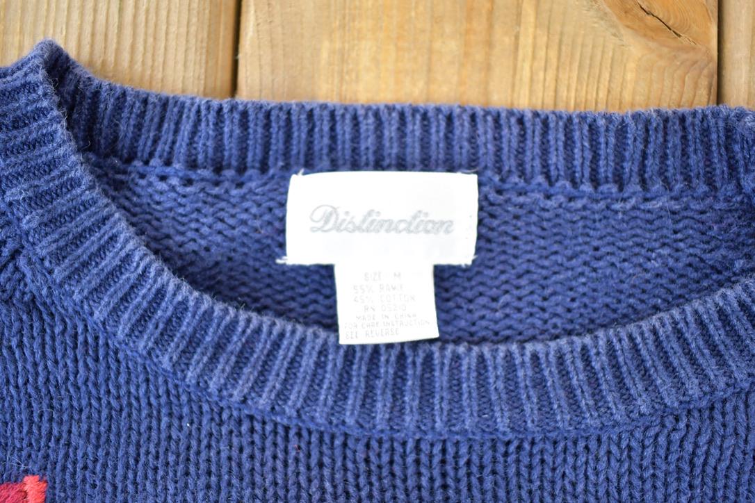 Vintage 1990s Distinction Floral 3D Colored Cable Knit Crewneck Sweater  Vintage 90s Crewneck  Abstract Patterns  Streetwear