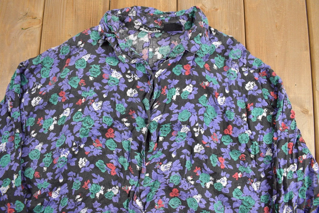 Vintage Y2k Symbol 2000 Floral Button Up Short Sleeve Shirt