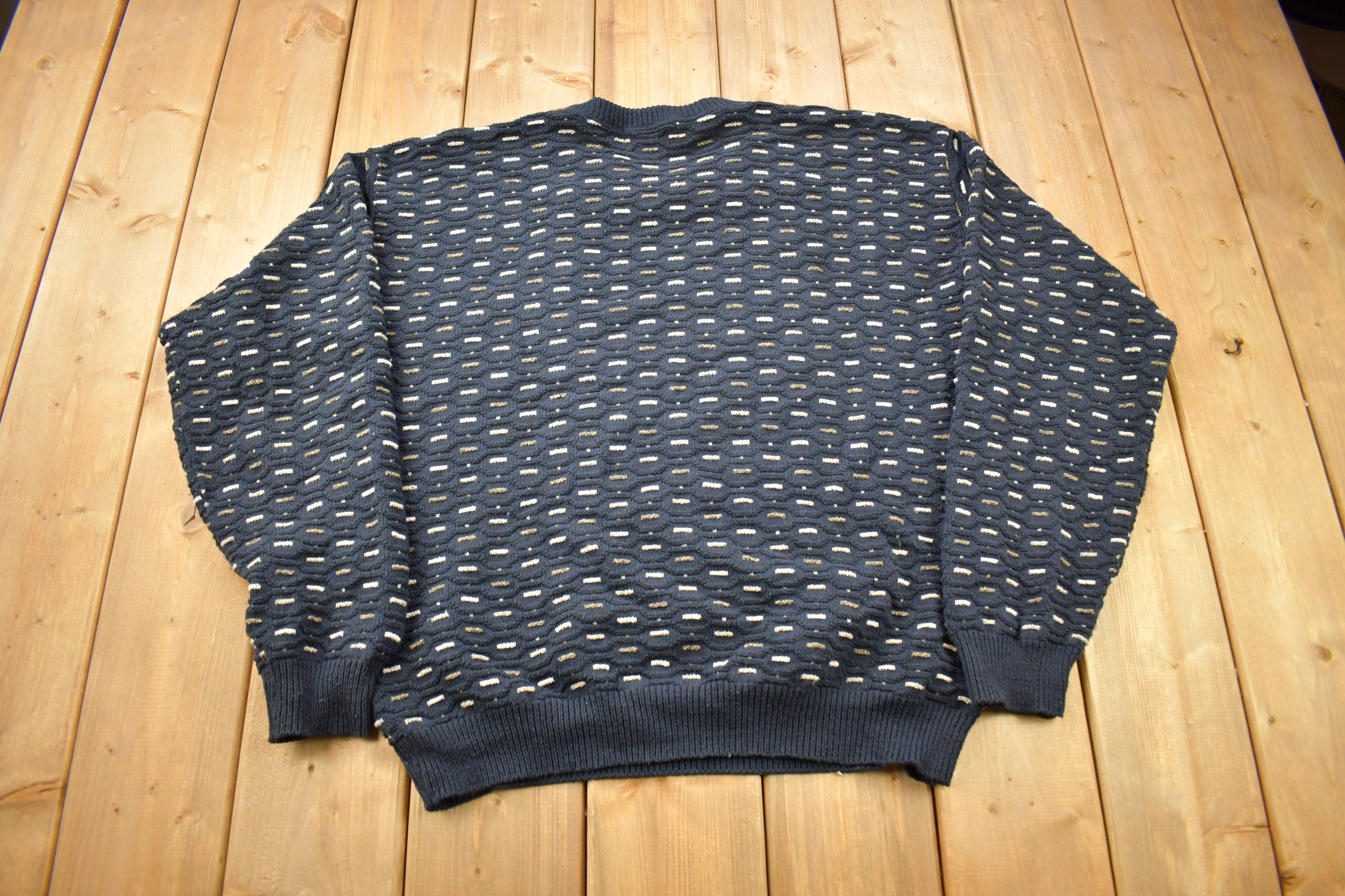 Vintage 1990s Croft & Barrow Patchwork Knitted Crewneck Sweater