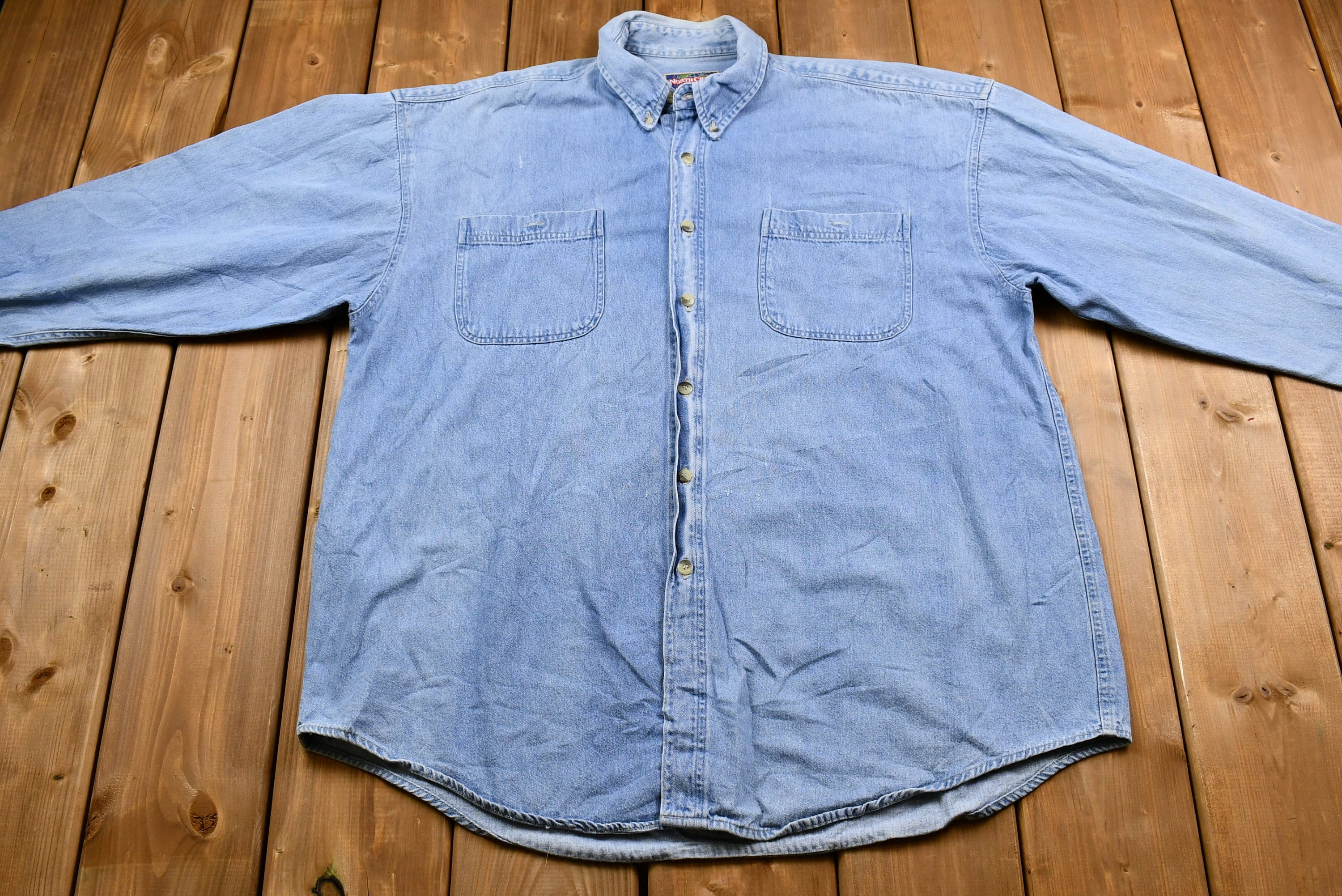 Vintage 1990s North Crest Light Blue Denim Button Up Shirt