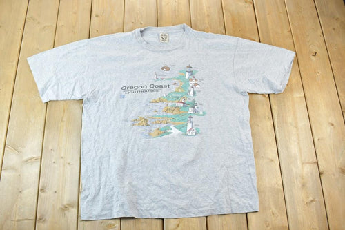 Vintage 1990s Oregon Coast Lighthouses Single Stitch T-Shirt / 90s Vintage Souvenir Tee / Rare Vacation Tee / Summer Shirt Made In USA