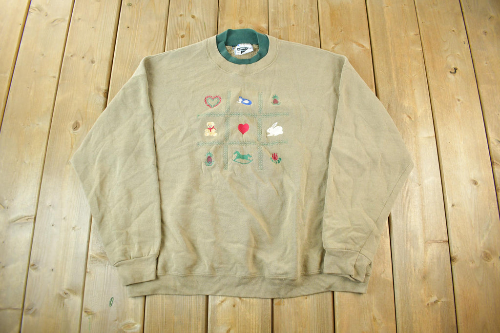 Vintage 1990s Cute Embroidered Crewneck Sweater Adult XL