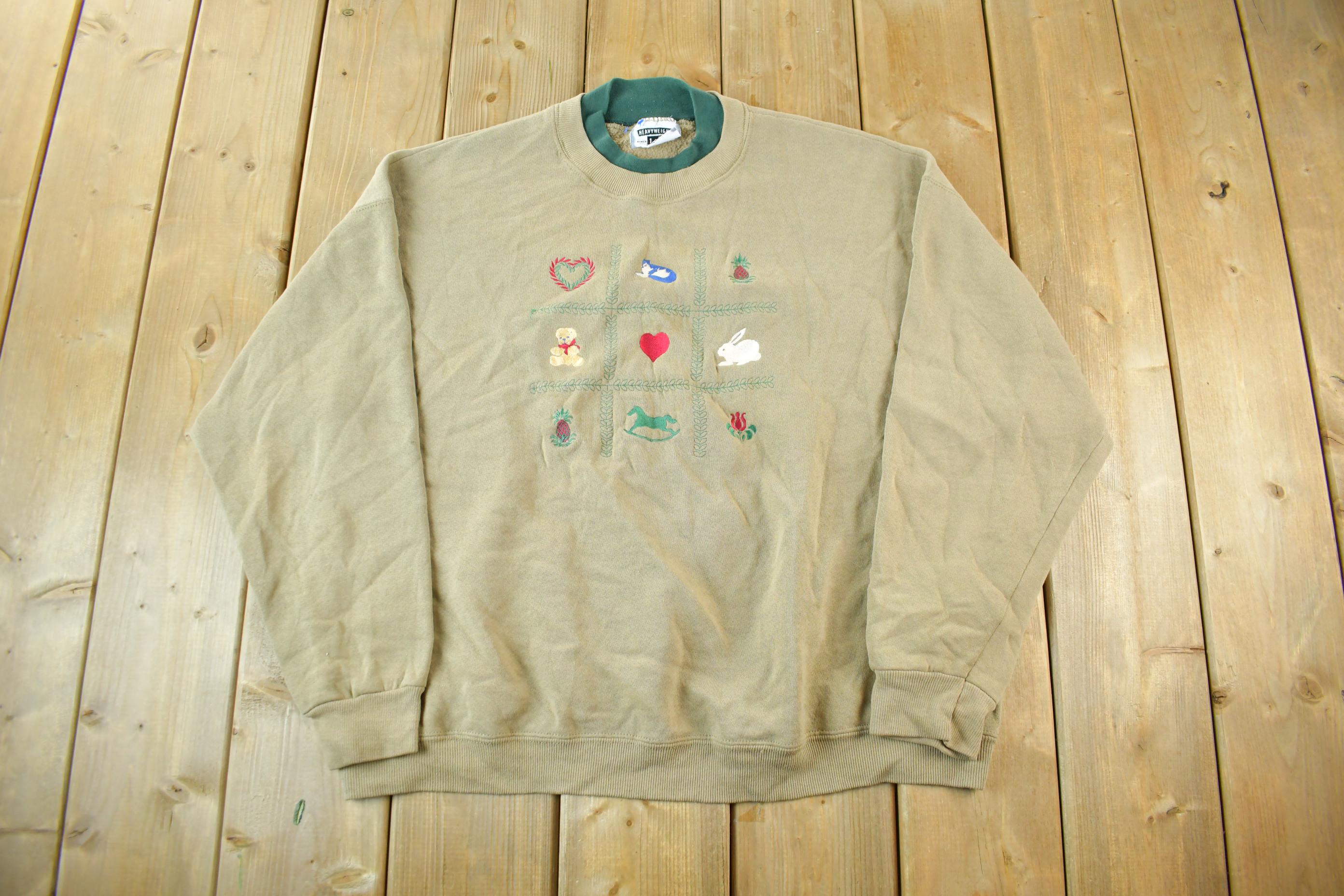Vintage 1990s Cute Embroidered Crewneck Sweater Adult XL