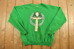 Vintage 1990s Green Cross Christmas Theme Crewneck Sweatshirt