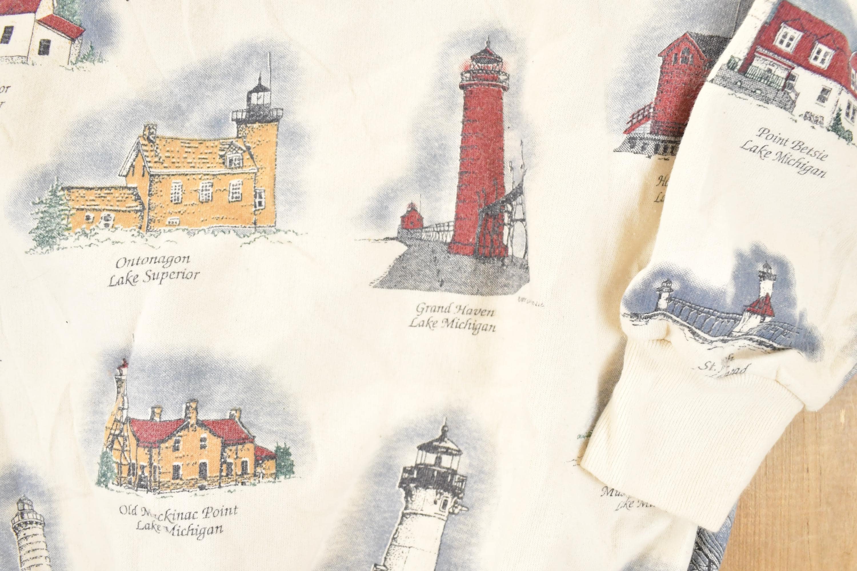 Vintage 1990s Art Unlimited AOP Lighthouses Crew Neck Sweatshirt Women's M