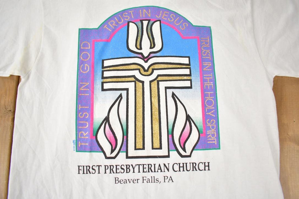 Vintage 1990s First Presbyterian Church Beaver Falls PA Souvenir Travel T Shirt Made In USA