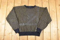 Vintage 1980s Desonos Leatherette Patch Abstract Knit Crewneck Sweater Mens M