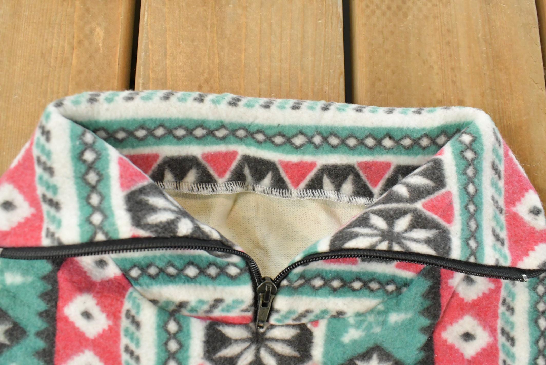 Vintage 1990s Nordic Abstract Pattern Fleece Quarter Zip Sweater Men's Medium