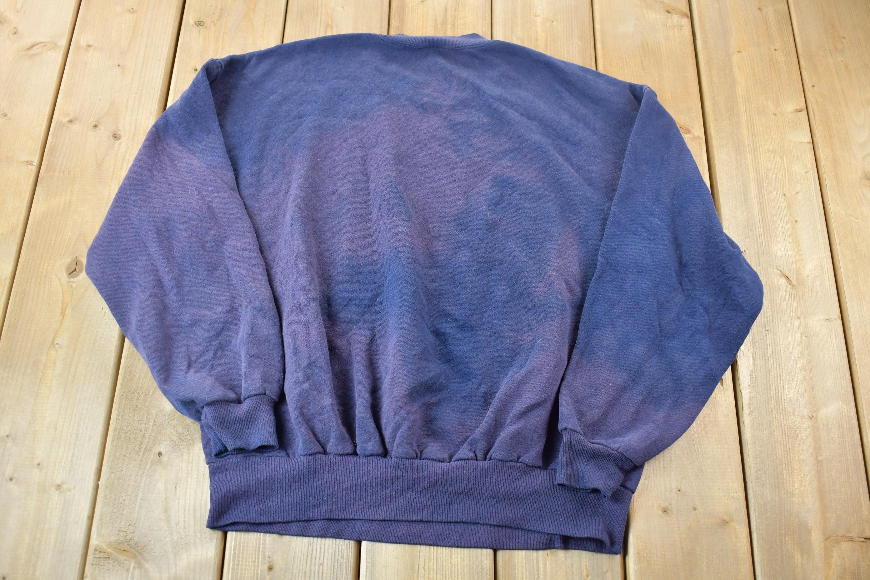 Vintage 1990s Navy Blue Bleached Crewneck Sweatshirt / Made In USA / 90s Crewneck / American Vintage / Distressed Crewneck