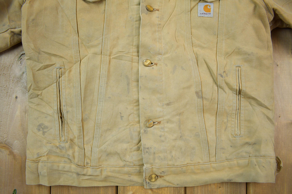Vintage 1990s Distressed Carhartt Blanket Lined Button Down Jacket Made In USA  Embroidery  Distressed