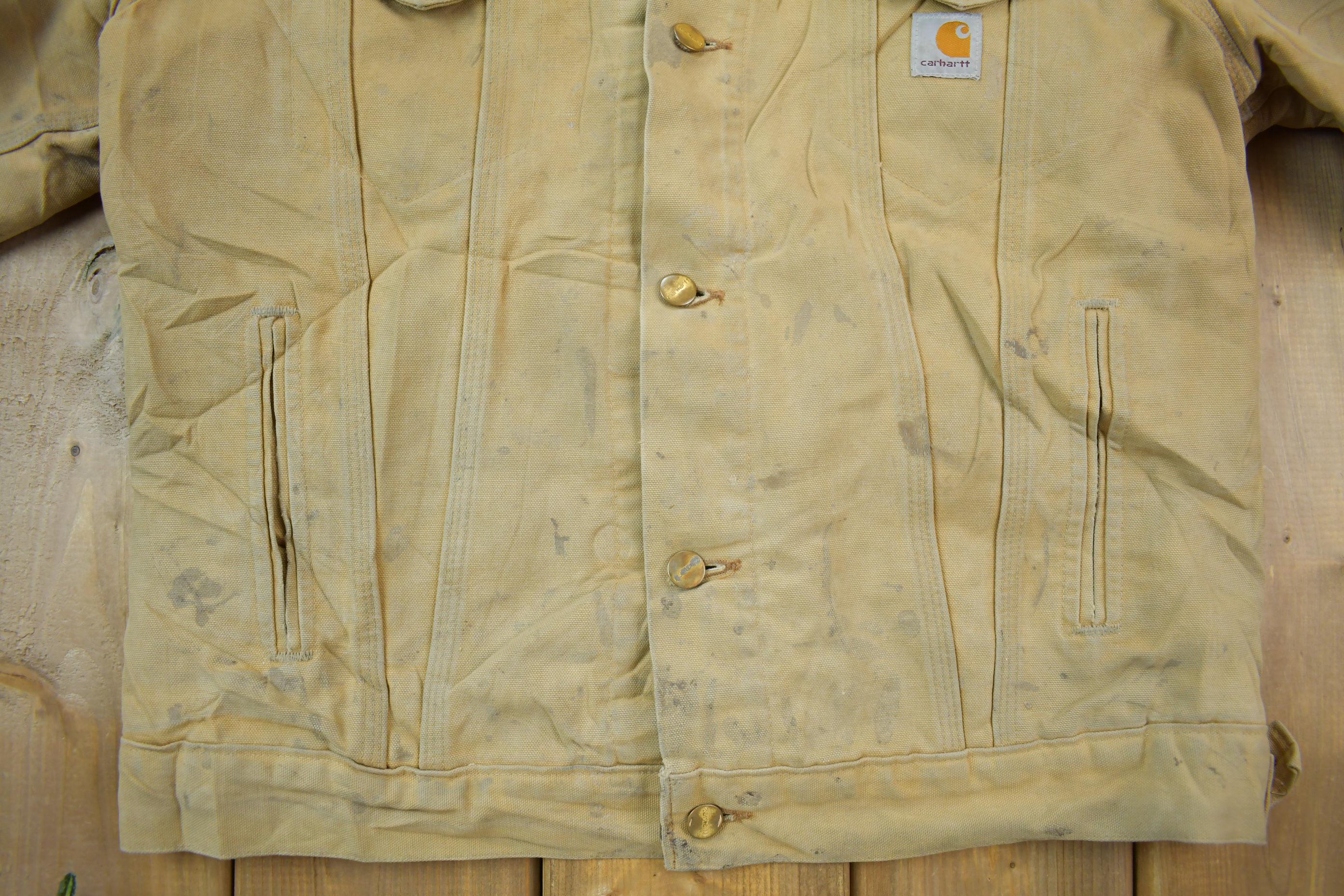 Vintage 1990s Distressed Carhartt Blanket Lined Button Down Jacket Made In USA  Embroidery  Distressed