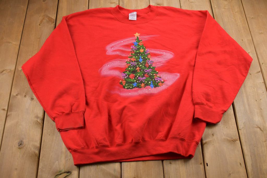 Vintage 1990s Christmas Tree Graphic Sweater , 90s Holiday Crewneck , Winter Wear , Festive Graphic Print , Tree Print