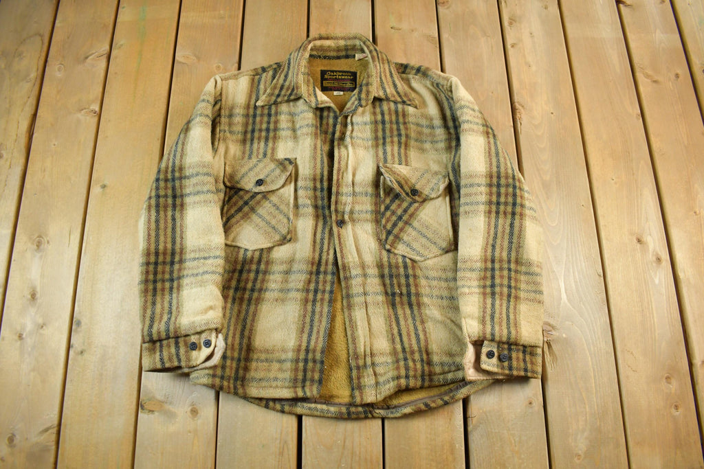 Vintage 1970s Oakbrook Sears Roebuck Wool Flannel Button Up Shirt Jacket Men's 38