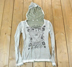 Women Vintage Vigoss Y2K Hooded T-Shirt / Vigoss Grunge Skull Print / Contrast Stitch / Internet Famous Clothing / Over Dyed / Y2K Bedazzled