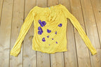 Women Vintage Vigos Y2K Yellow Hearts T-Shirt Vigoss Grunge Skull Print