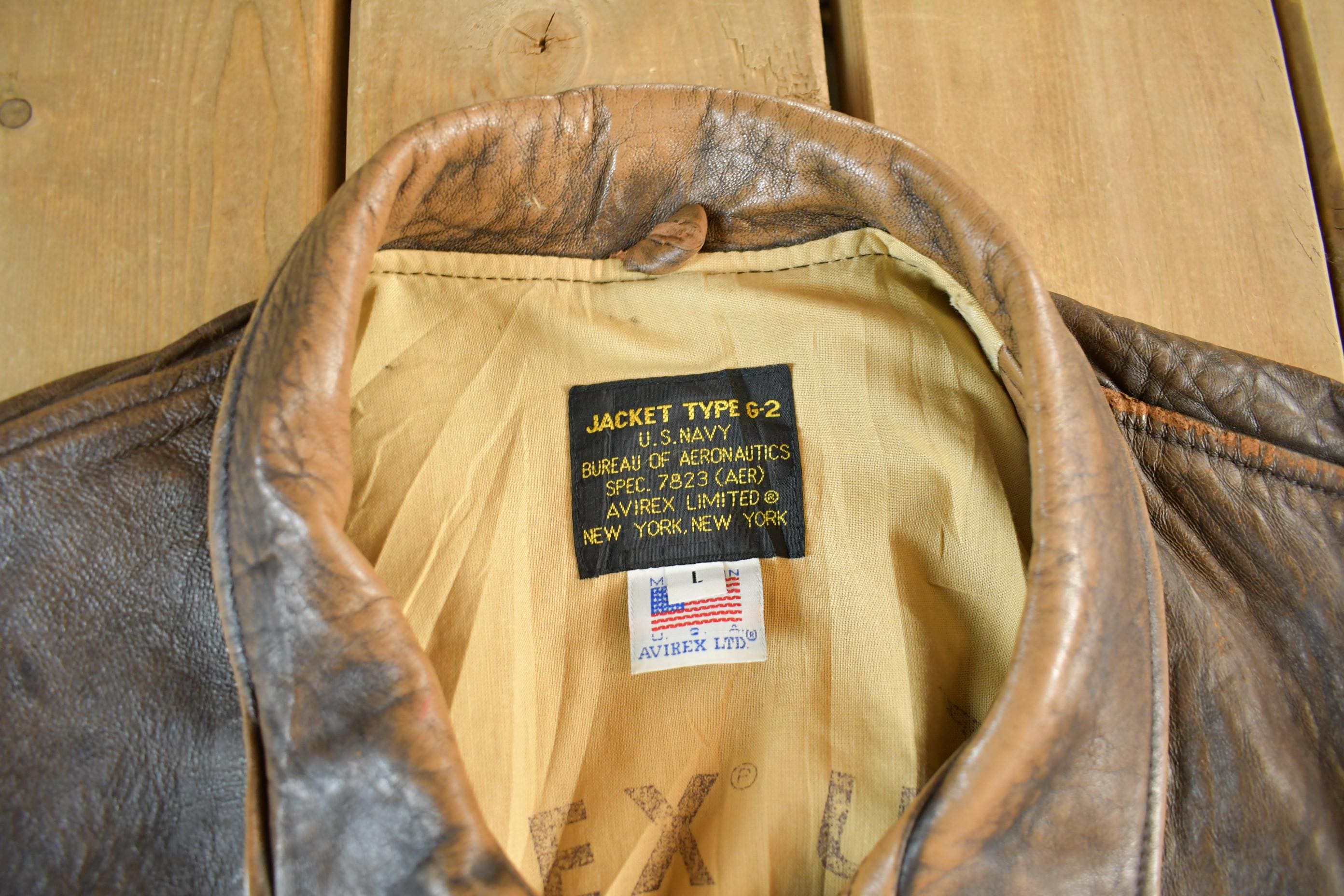 Vintage 1990s Avirex U.S. Navy Type G-2 Genuine Leather Flight Jacket Men's Large