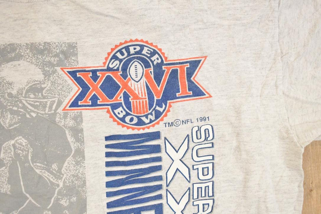 Vintage 1991 Logo 7 Minnesota Superbowl Graphic Print Souvenir Football T-Shirt Men's L